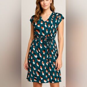 NWT!Teal Animal Print belted sleeveless pocket Midi Dress Size 10 or Medium